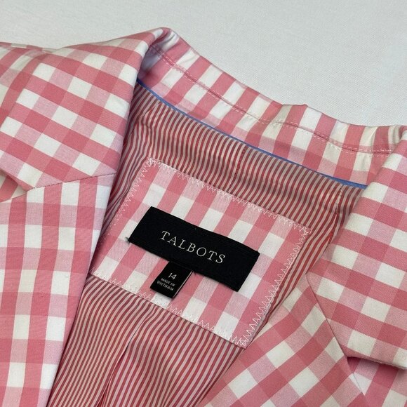 Talbots Womens Pink White Gingham Plaid Blazer Size 14 Preppy Checkered Office - Picture 3 of 8